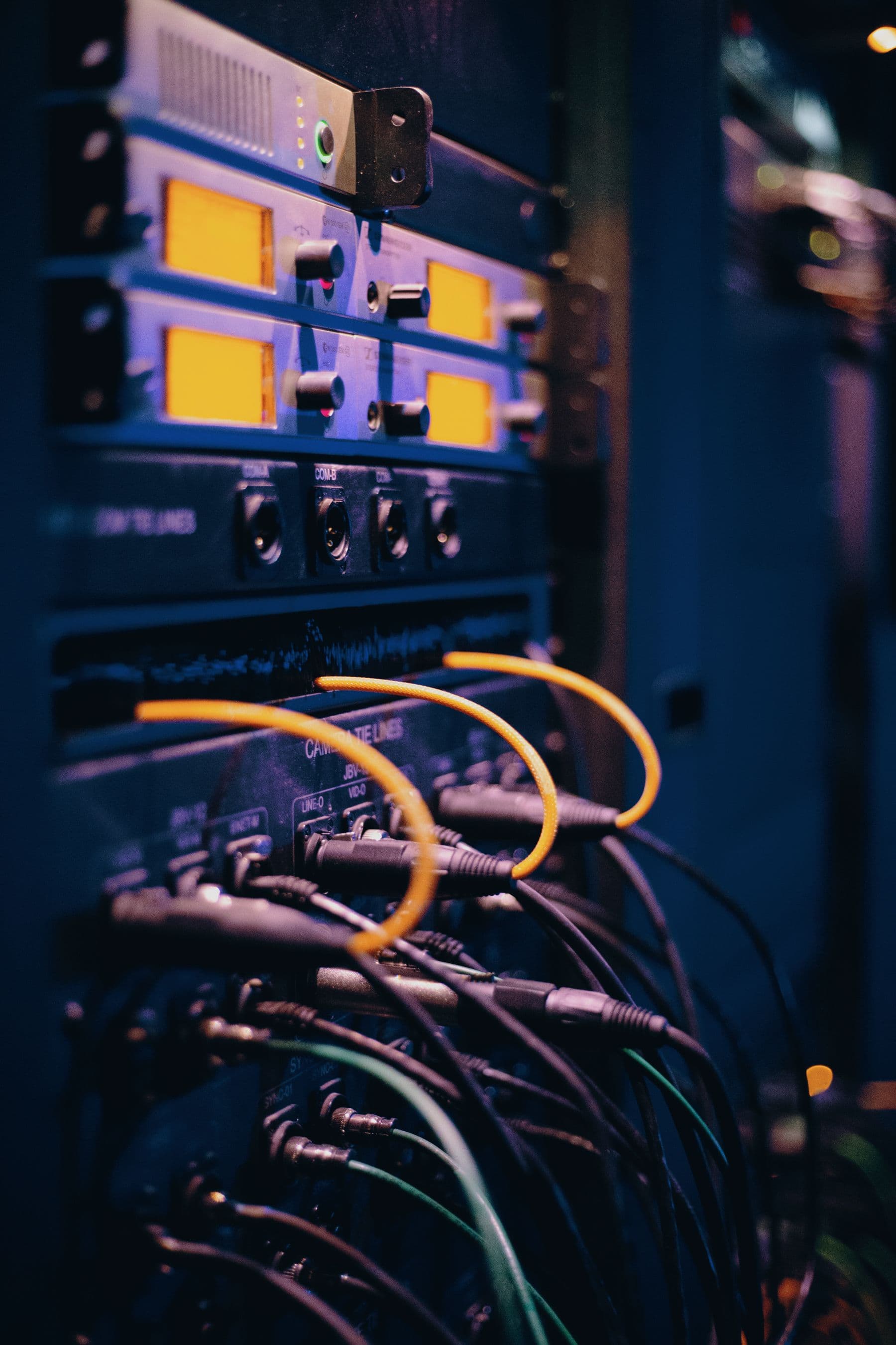 Ethernet patch cables connected to network switch ports